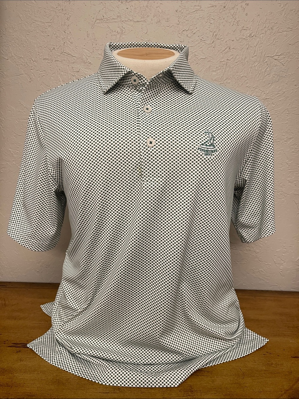 Ashworth Green and White Micro-Check Golf Polo